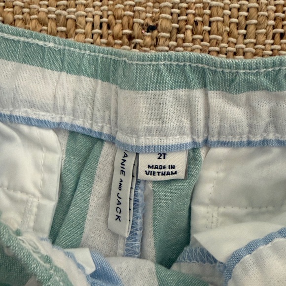 Janie And Jack Boys Striped Linen Cotton Pull-On Short 2T Green Blue White - Picture 3 of 7